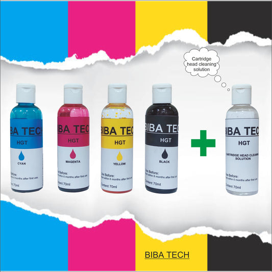 biba tech HP 5810, 310, 315, 319, 410, 415, 419, GT5810, GT5820, GT5811, GT5821 Black + Tri Color Combo Pack Ink Bottle